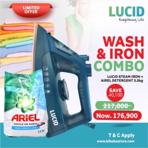 LUCID Wash & Iron Combo | Steam Iron & 3.5kg Ariel Detergent