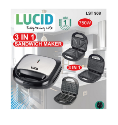 LUCID 2 Slice 3 in 1  Sandwich/Grill/Wafer maker