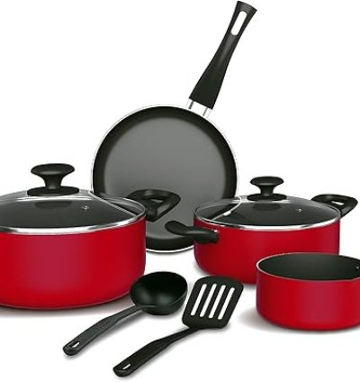 HOMEWAY 8 PCS NON-Stick COOKWRE SET (28cm casserole with LID, 24cm casserole with LID, 16cm saucepan, 26cm frypan, Nylon ladle, Nylon turner) - HW2600