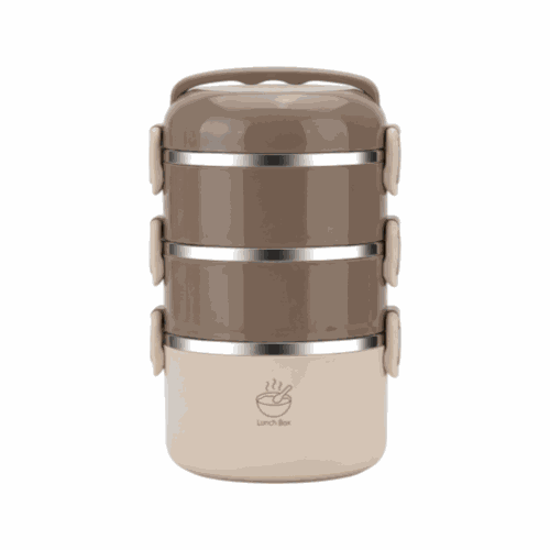 2.5L STAINLESS STEEL LUNCH BOX WITH PLASTIC LID 3Step